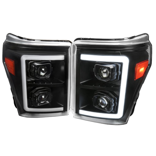 Spec-D 11-16 Ford F250 Projector Headlights With Sequential Led Bar Black Housing Clear Lens And Amber Reflectors 2LHP-F25011JM-SQ-RS