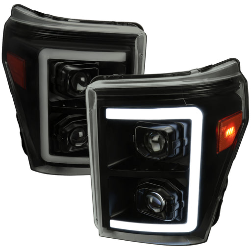 Spec-D 11-16 Ford F250 Projector Headlights With Sequential Led Bar Black Housing Smoked Lens And Amber Reflectors 2LHP-F25011SM-SQ-RS