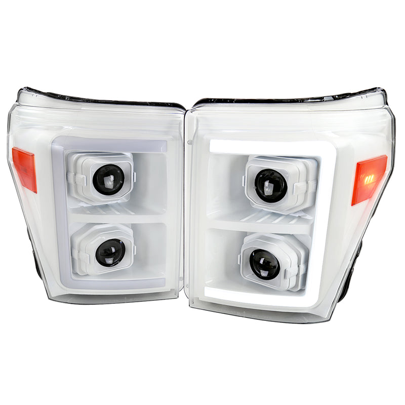 Spec-D 11-16 Ford F-250 Projector Headlights With Led Bar White Housing And Clear Lens Amber Reflector - Switchback Turn Signal - Breathing Light Effect 2LHP-F25011XE-SQ-RS