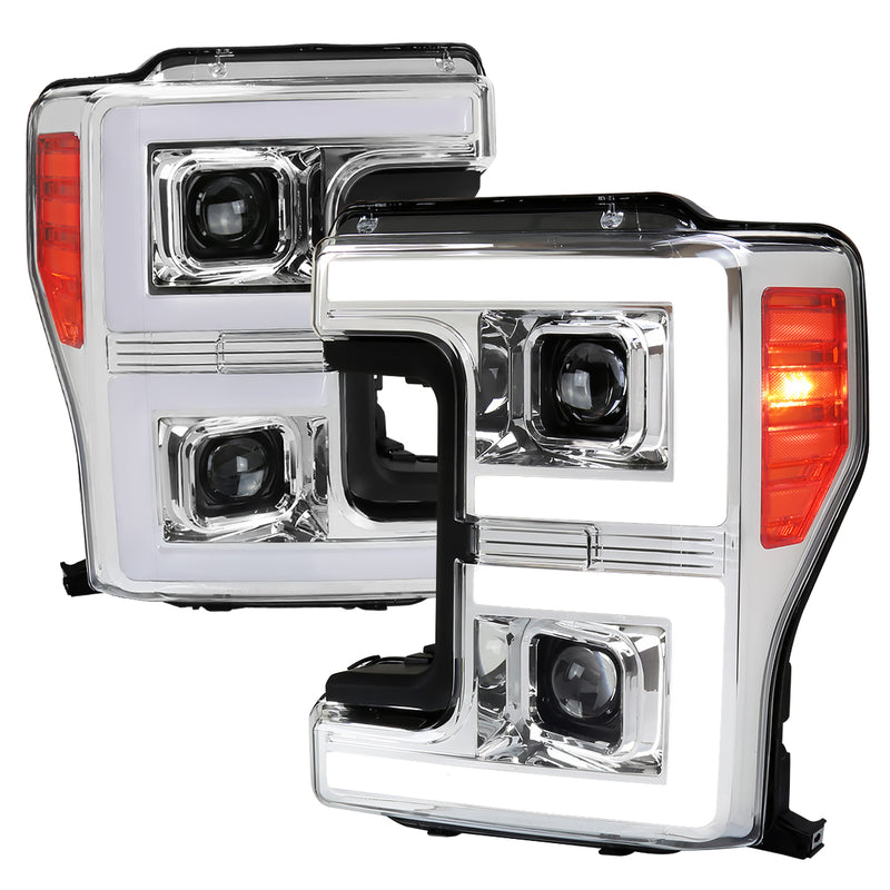 Spec-D 17-19 Ford F250 Led Projector Headlights  With Sequential Turn Signal - Clear Lens With Chrome Housing  2LHP-F25017-SQ-RS