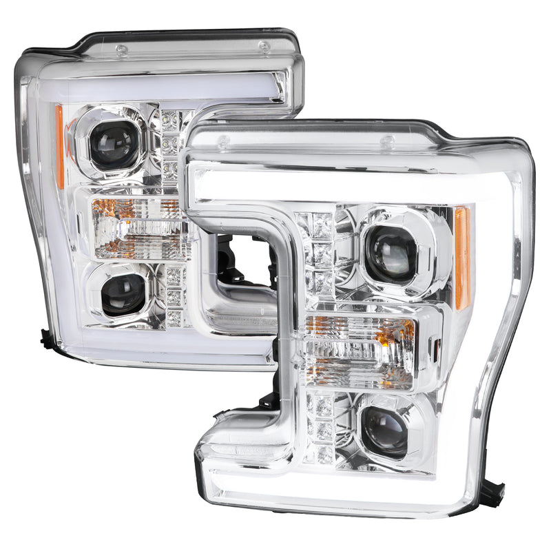 Spec-D 17-19 Ford F250 Projector Head Lights With Led Bar - Chrome Housing And Clear Lens 2LHP-F25017-TM