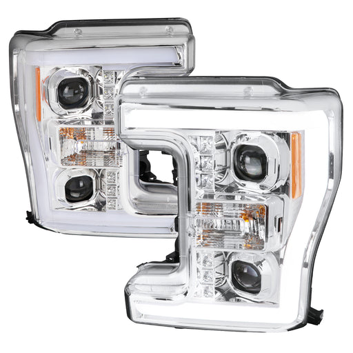 Spec-D 17-19 Ford F250 Projector Head Lights With Led Bar - Chrome Housing And Clear Lens 2LHP-F25017-TM