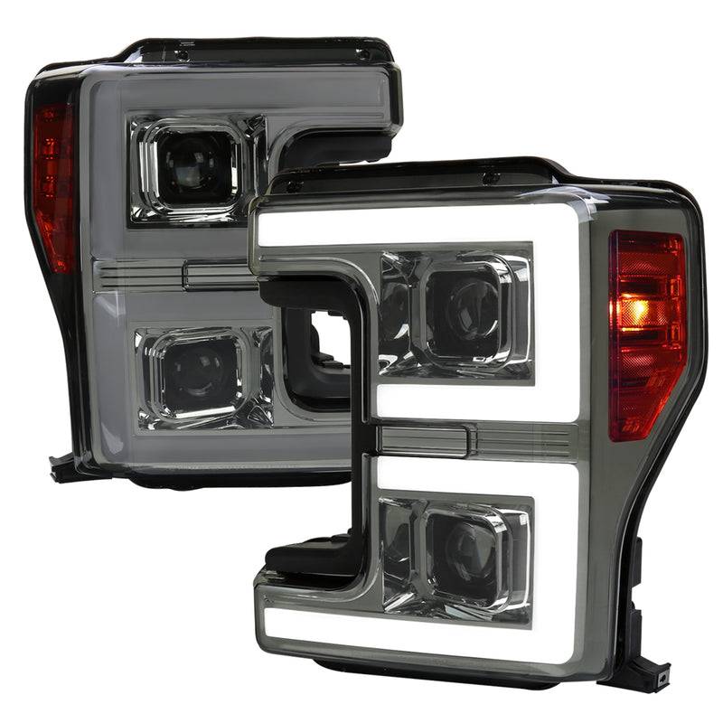 Spec-D 17-19 Ford F250 Led Projector Headlights  With Sequential Turn Signal - Smoked Lens 2LHP-F25017G-SQ-RS