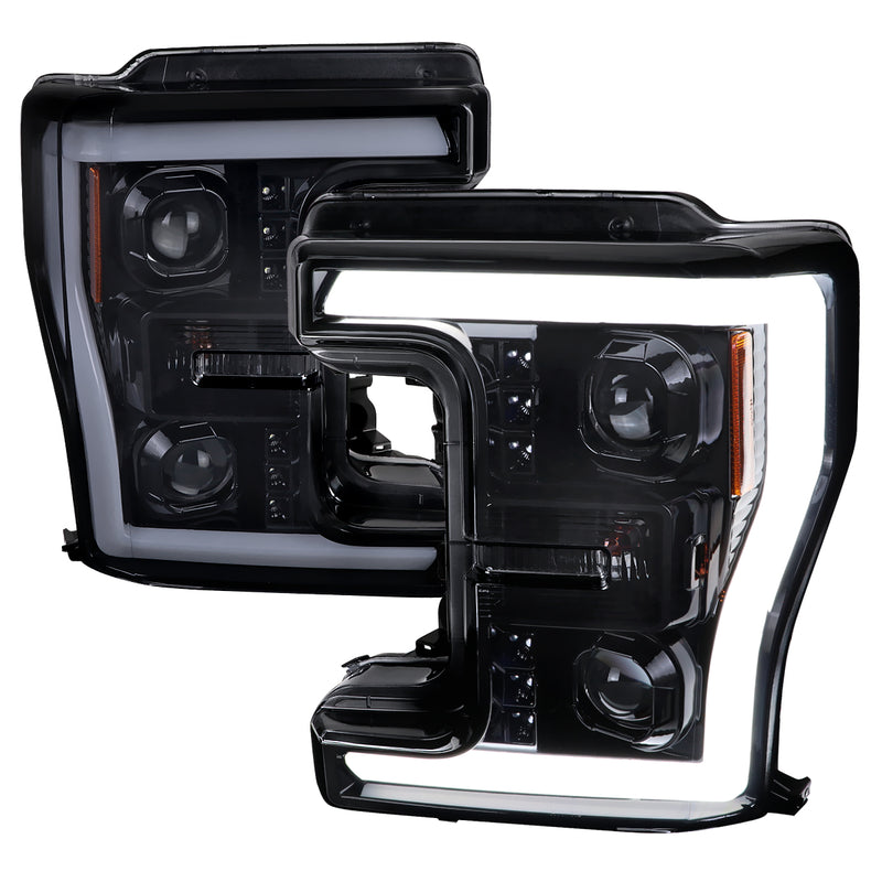 Spec-D 17-19 Ford F250 Projector Head Lights With Led Bar - Glossy Black  Housing And Smoked Lens 2LHP-F25017G-TM