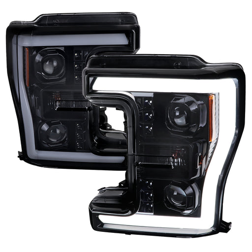 Spec-D 17-19 Ford F250 Projector Head Lights With Led Bar - Glossy Black  Housing And Smoked Lens 2LHP-F25017G-TM