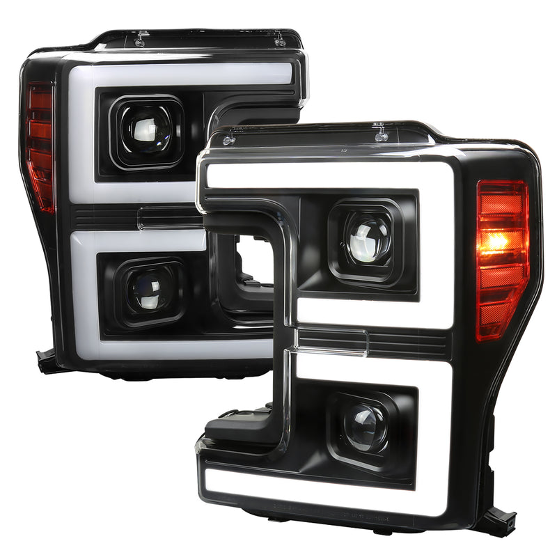 Spec-D 17-19 Ford F250 Led Projector Headlights  With Sequential Turn Signal - Clear Lens With Matte Black Housing 2LHP-F25017JM-SQ-RS