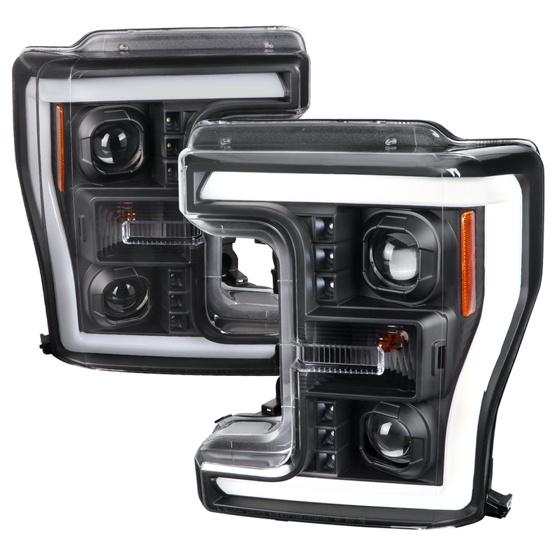 Spec-D 17-19 Ford F250 Projector Head Lights With Led Bar - Matte Black Housing And Clear Lens 2LHP-F25017JM-TM