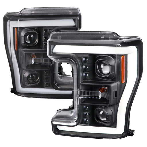 Spec-D 17-19 Ford F250 Projector Head Lights With Led Bar - Matte Black Housing And Clear Lens 2LHP-F25017JM-TM