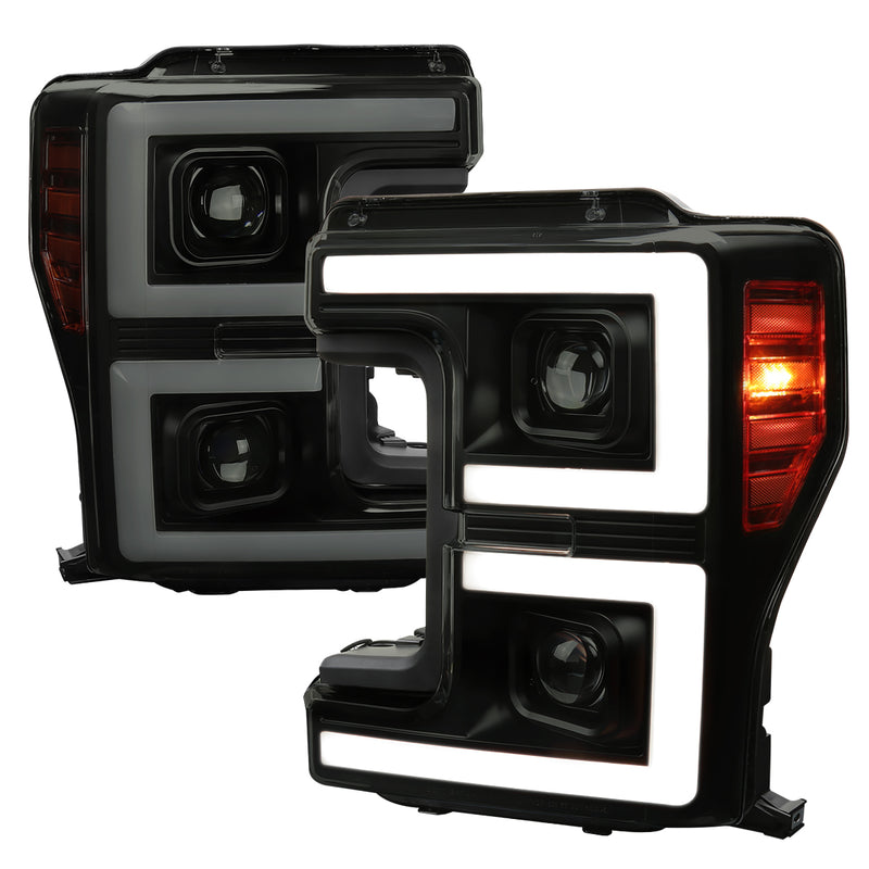 Spec-D 17-19 Ford F250 Led Projector Headlights  With Sequential Turn Signal - Smoked Lens With Glossy Black Housing  2LHP-F25017SM-SQ-RS