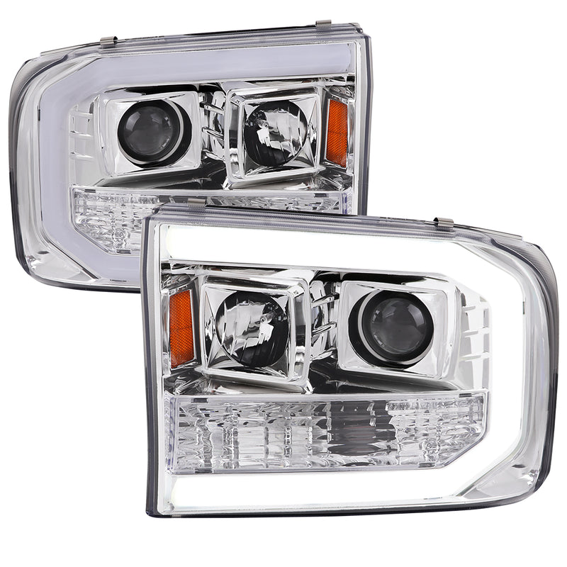 Spec-D 99-04 Ford F-250 Projector Headlights With Led Bar Chrome Housing And Clear Lens Amber Reflector 2LHP-F25099-G2-TM