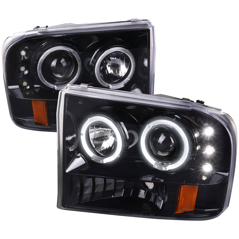 Spec-D 99-04 Ford  F250 Projector Headlights-Glossy Black Housing Also Fit F350 F450 F550 2LHP-F25099BK-TM