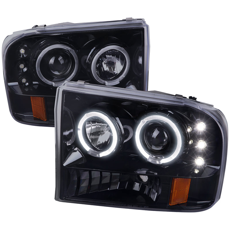 Spec-D 99-04 Ford  F250 Halo Projector Headlight Gloss Black Housing Smoke Lens 2LHP-F25099G-TM