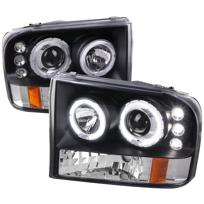 Spec-D 99-04 Ford F250 Halo Led Projector Black 2LHP-F25099JM-TM