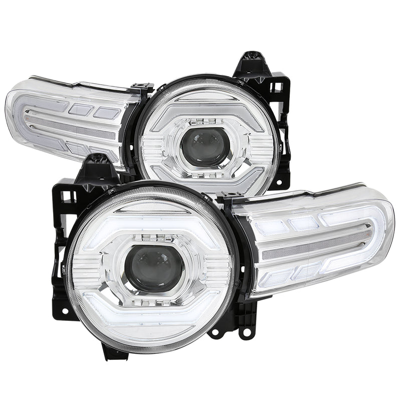 Spec-D 07-14 Toyota Fj Cruiser Projector Headlights Chrome Housing Clear Lens Led Turn Signal Lamp Amber Reflector Led Sequential Signal Breathing Light Effect 2LHP-FJ07-SQ-RS