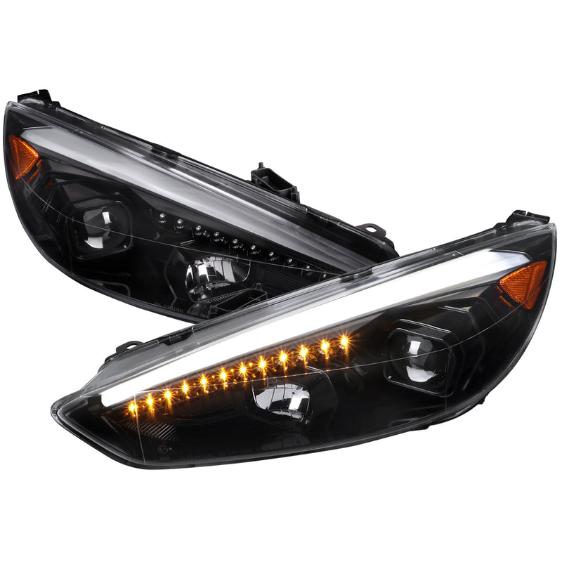 Spec-D 15-17 Ford Focus Projector Headlights With Glossly Black Housing Clear Lens And Amber Reflector With Sequential Turn Signal 2LHP-FOC15BK-SQ-TM