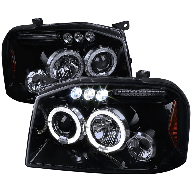 Spec-D 01-04 Nissan Frontier Halo Led Projector Headlight Gloss Black Housing Smoke Lens  2LHP-FRO01G-TM