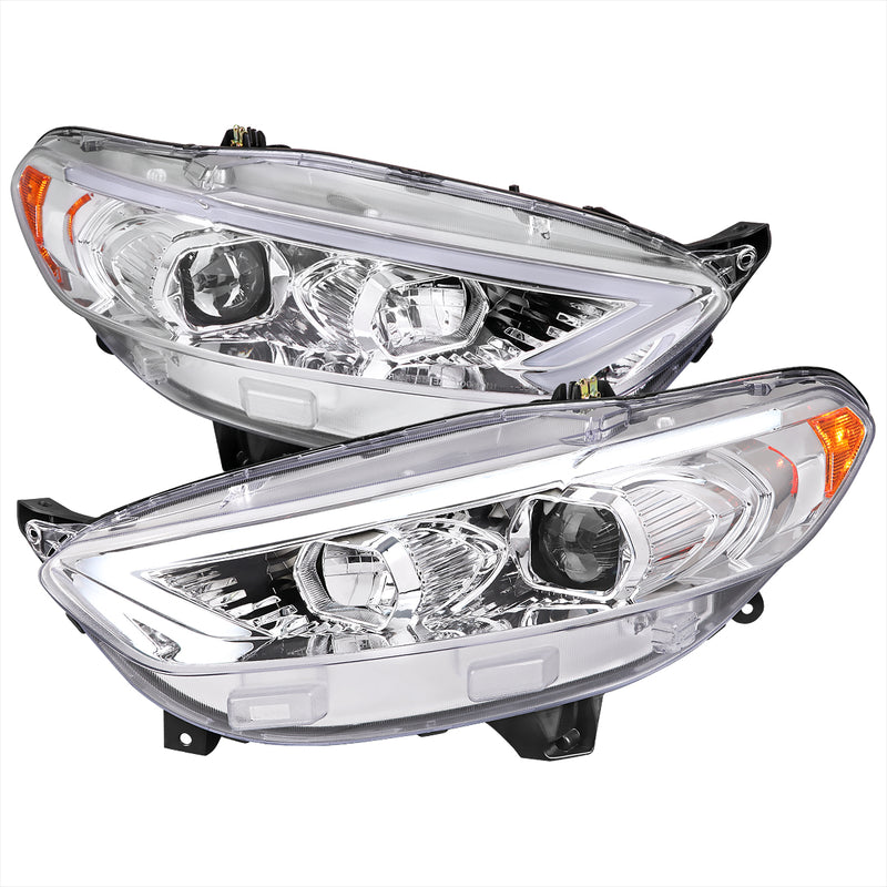 Spec-D 13-16 Ford Fusion Led Bar Projector Headlights Glossy Black Housing Clear Lens - Halogen Models Only - Sequential Switchback Turn Signal 2LHP-FUS13-SQ-TM