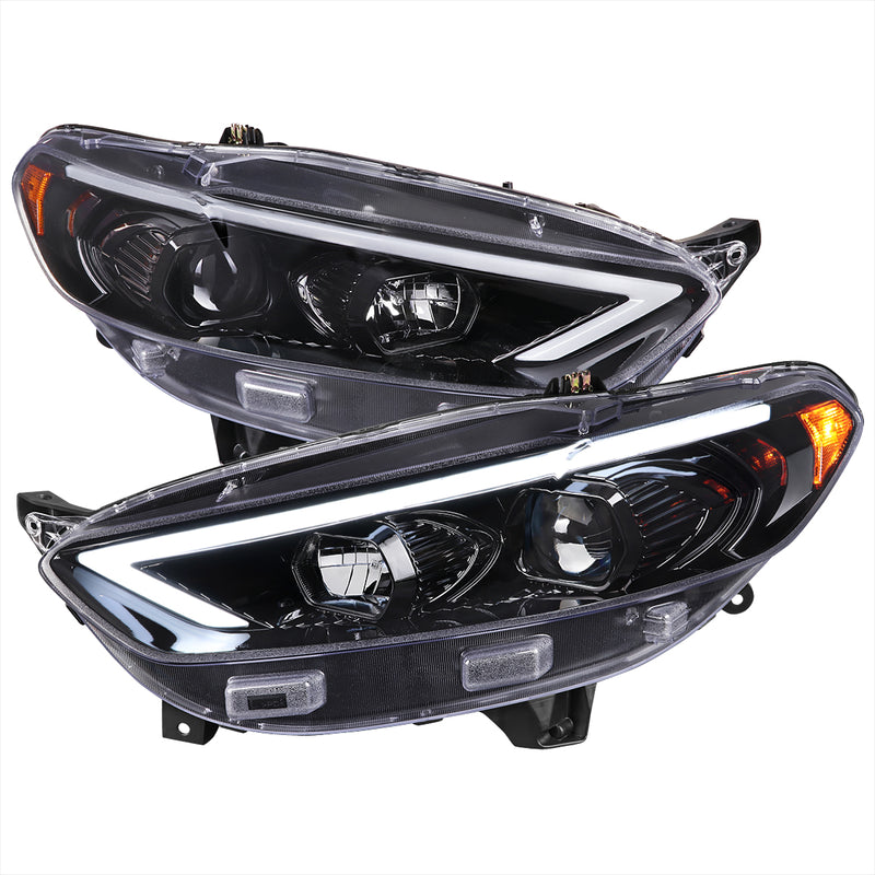 Spec-D 13-16 Ford Fusion Led Bar Projector Headlights Glossy Black Housing Clear Lens - Halogen Models Only - Sequential Switchback Turn Signal 2LHP-FUS13BK-SQ-TM