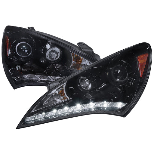Spec-D 10-12 Hyundai Genesis  Led Projector Headlight Gloss Black Housing Smoke Lens 2LHP-GENS210G-V2-TM