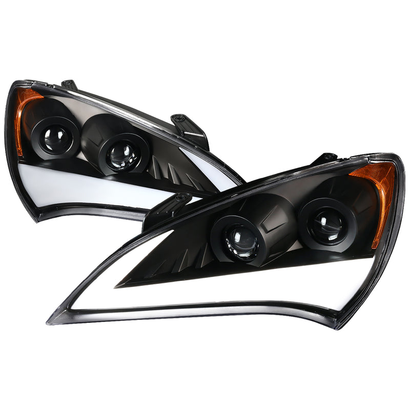Spec-D 10-12 Hyundai Genesis 2 Door Projector Headlights- Black- Led Sequential Light Bar With Switch Back 2LHP-GENS210JM-OZ