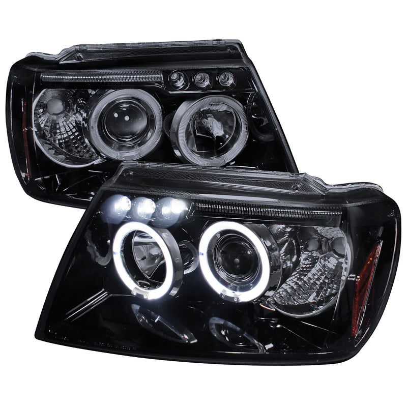 Spec-D 99-04 Jeep Grand Cherokee Halo Led Projector Headlight Gloss Black Housing Smoke Lens  2LHP-GKEE99G-TM