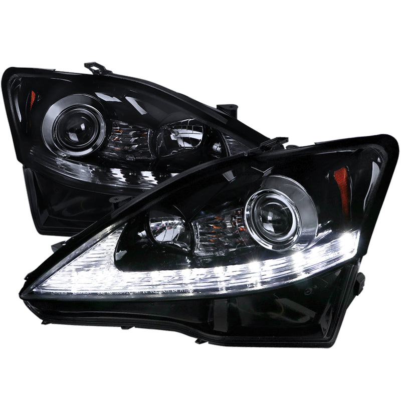 Spec-D 06-09 Lexus Is250 Projector Headlights- Led Glossy Black Housing With Light Smoke Lens 2LHP-IS25006G-SQ-TM