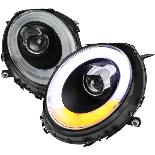Spec-D 07-12 Mini  Cooper  Black Projector Headlights With Light Bar 2LHP-MINI06JM-V2-TM