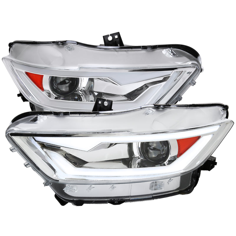 Spec-D 15-17 Ford Mustang Led Bar Projector Headlights With Chrome Housing Clear Lens And Amber Reflector 2LHP-MST15-RS
