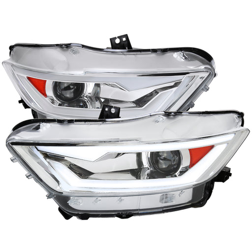 Spec-D 15-17 Ford Mustang Projector Headlights Oe Style Chrome Housing And Clear Lens Amber Reflector With Switchback Led Sequential Turn Signal Breathing Light Effect - Uses Stock D2S Hid Bulbs 2LHP-MST15-SQ-RS