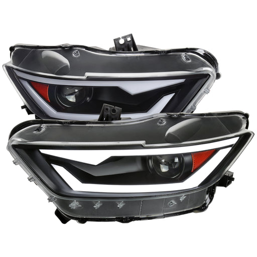 Spec-D 15-17 Ford Mustang Led Bar Projector Headlights With Matte Black Housing Clear Lens And Amber Reflector 2LHP-MST15JM-RS