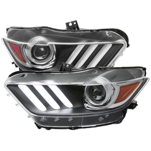 Spec-D 15-17 Ford Mustang Projector Headlights Oe Style Black Housing And Clear Lens Amber Reflector With Switchback Led Sequential Turn Signal Breathing Light Effect - Uses Stock D2S Hid Bulbs 2LHP-MST15JM-SQ-RO