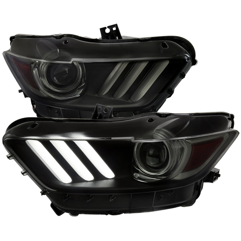 Spec-D 15-17 Ford Mustang Projector Headlights Oe Style Black Housing And Smoked Lens Amber Reflector With Switchback Led Sequential Turn Signal Breathing Light Effect - Uses Stock D2S Hid Bulbs 2LHP-MST15SM-SQ-RO