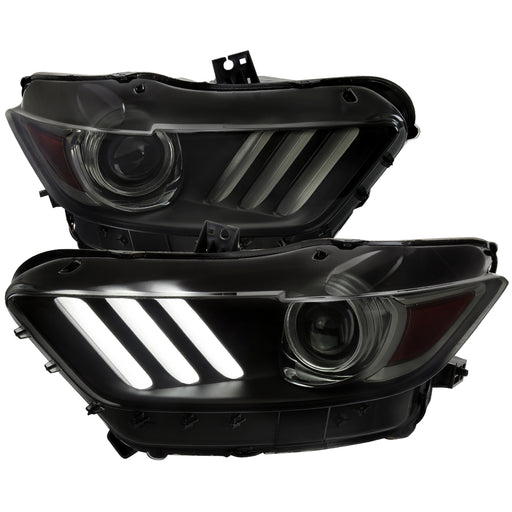 Spec-D 15-17 Ford Mustang Projector Headlights Oe Style Black Housing And Smoked Lens Amber Reflector With Switchback Led Sequential Turn Signal Breathing Light Effect - Uses Stock D2S Hid Bulbs 2LHP-MST15SM-SQ-RO