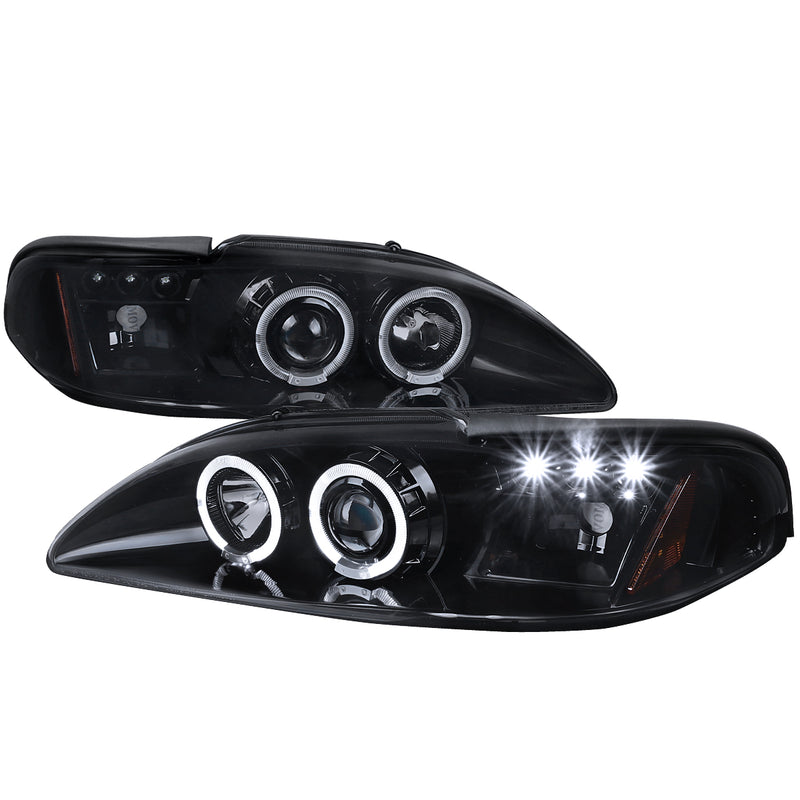 Spec-D 94-98  Ford Mustang Projector Headlights - Full Glossy With Smoked Lens 2LHP-MST94G-V2-TM