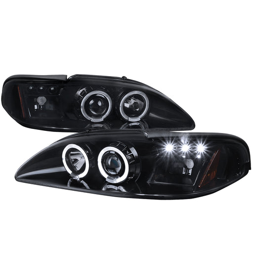 Spec-D 94-98  Ford Mustang Projector Headlights - Full Glossy With Smoked Lens 2LHP-MST94G-V2-TM
