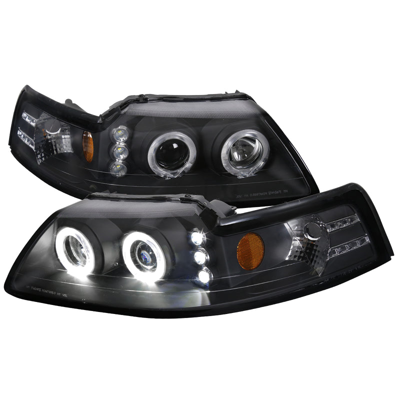 Spec-D 99-04 Ford Mustang Halo Led Projector Black 2LHP-MST99JM-V2-RS