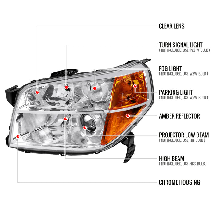 Spec-D 06-08 Honda Pilot Projector Headlights Chrome Housing Clear Lens - No Bulbs Included 2LHP-PLT06-GO