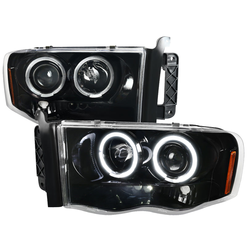 Spec-D 02-05 Dodge Ram Halo Projector Headlights-Glossy Black With Clear Lens 2LHP-RAM02BK-TM