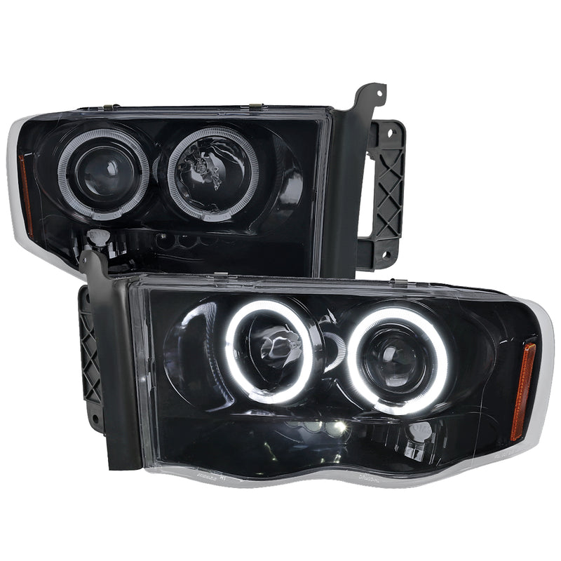 Spec-D 02-05 Dodge  Ram  Halo Projector Headlight Gloss Black Housing Smoke Lens  2LHP-RAM02G-TM