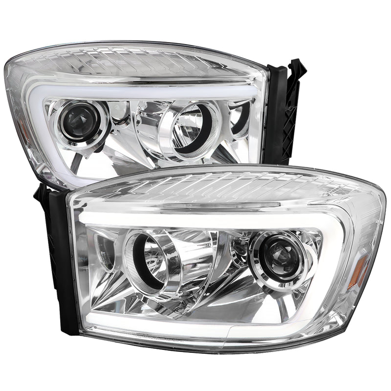 Spec-D 06-08 Dodge Ram Led Bar Projector Head Lights With Clear Lens And Chrome Housing 2LHP-RAM06-G2-TM