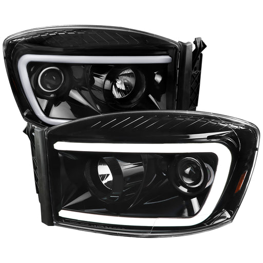 Spec-D 06-08 Dodge Ram Led Bar Projector Head Lights With Clear Lens And Glossy Black Housing 2LHP-RAM06BK-G2-TM