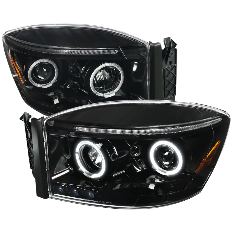 Spec-D 06-08 Dodge Ram Halo Projector Headlights-Glossy Black With Clear Lens 2LHP-RAM06BK-TM