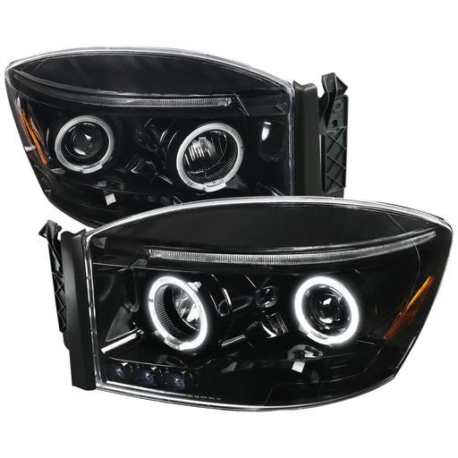 Spec-D 06-08 Dodge Ram Halo Projector Headlights-Glossy Black With Clear Lens 2LHP-RAM06BK-TM