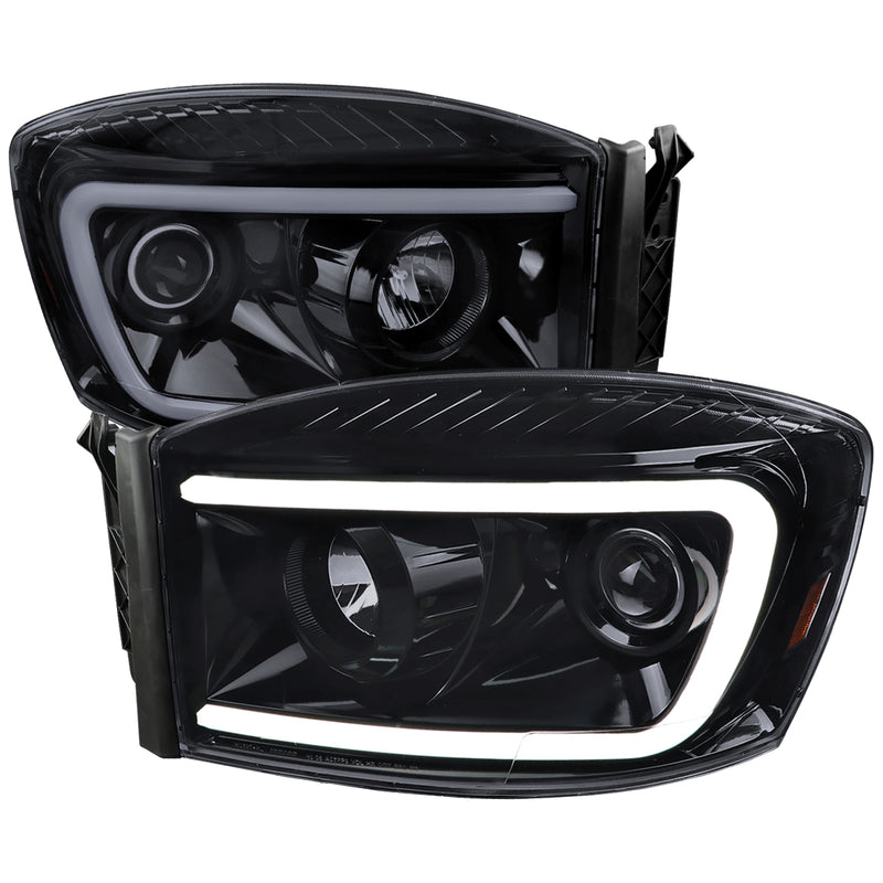 Spec-D 06-08 Dodge Ram Led Bar Projector Head Lights With Smoked Lens And Glossy Black Housing 2LHP-RAM06G-G2-TM