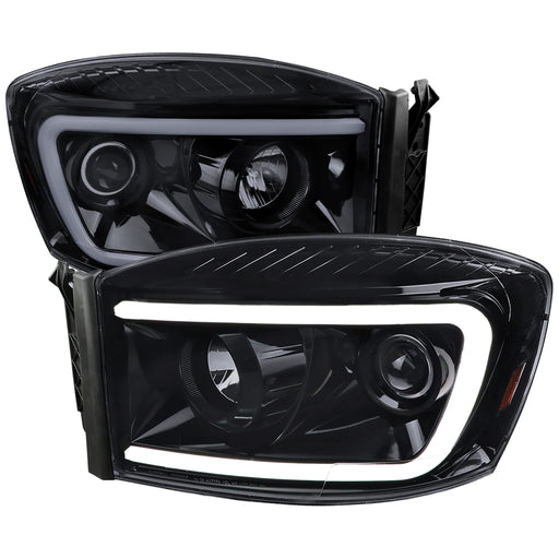 Spec-D 06-08 Dodge Ram Led Bar Projector Head Lights With Smoked Lens And Glossy Black Housing 2LHP-RAM06G-G2-TM