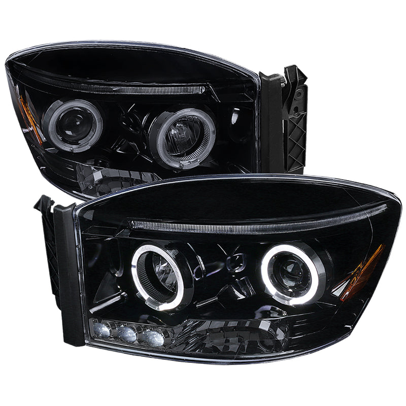 Spec-D 06-08 Dodge  Ram  Halo Projector Headlight Gloss Black Housing Smoke Lens  2LHP-RAM06G-TM