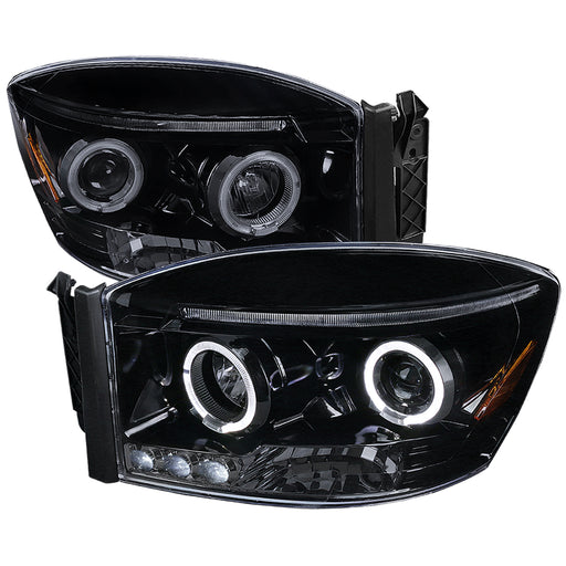 Spec-D 06-08 Dodge  Ram  Halo Projector Headlight Gloss Black Housing Smoke Lens  2LHP-RAM06G-TM