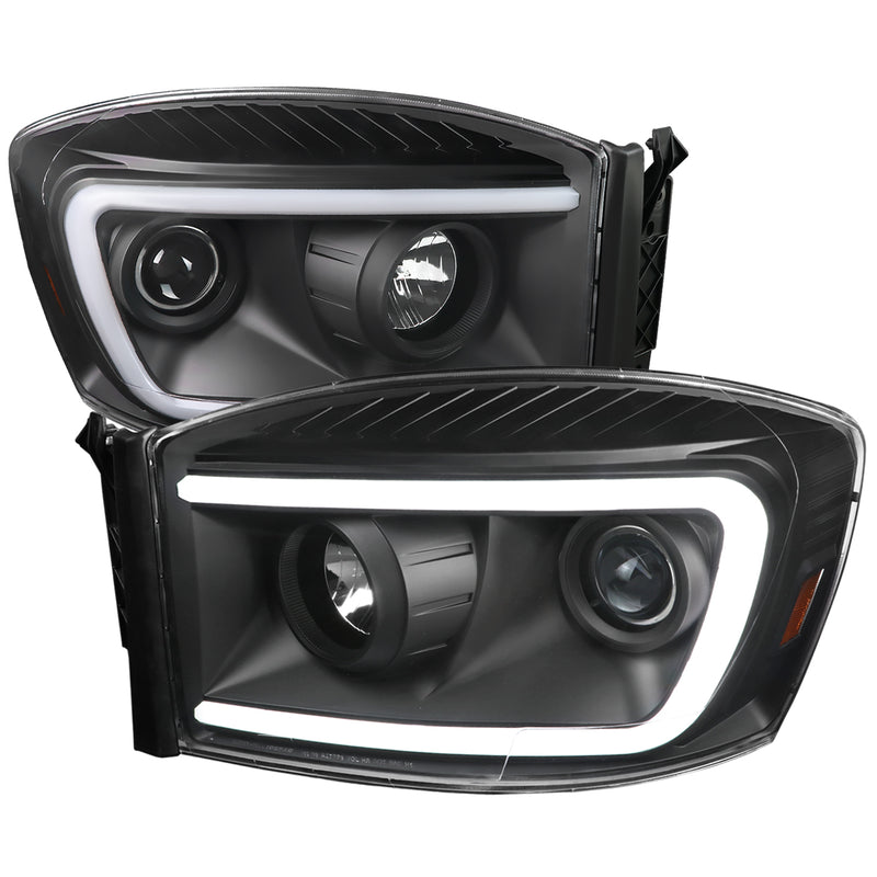 Spec-D 06-08 Dodge Ram Led Bar Projector Head Lights With Clear Lens And Matte Black Housing 2LHP-RAM06JM-G2-TM