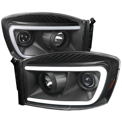 Spec-D 06-08 Dodge Ram Led Bar Projector Head Lights With Clear Lens And Matte Black Housing 2LHP-RAM06JM-G2-TM