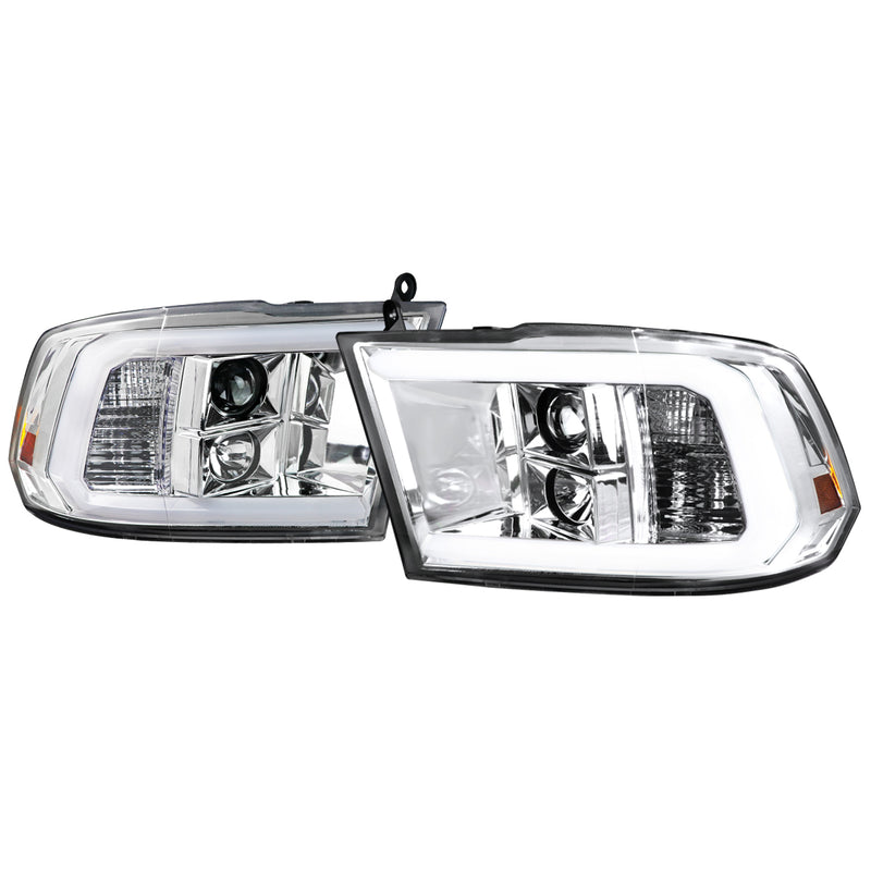 Spec-D 09-18 Dodge Ram Light Bar Style Projector Headlights-Chrome Housing With Clear Lens 2LHP-RAM09-G2-TM